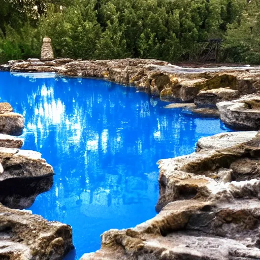 Prompt: A photo of a blue beautiful pool in the middle of hell in 85mm lense, artistic, highly realistic, super detailed, very very detailed, very ahestetic