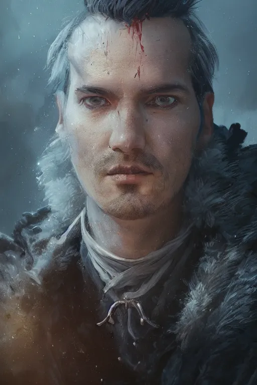 Prompt: a fancy portrait of jack septice ye by Greg Rutkowski, Sung Choi, Mitchell Mohrhauser, Maciej Kuciara, Johnson Ting, Maxim Verehin, Peter Konig, Bloodborne, macro lens, 35mm, 8k photorealistic, cinematic lighting, HD, high details, atmospheric,