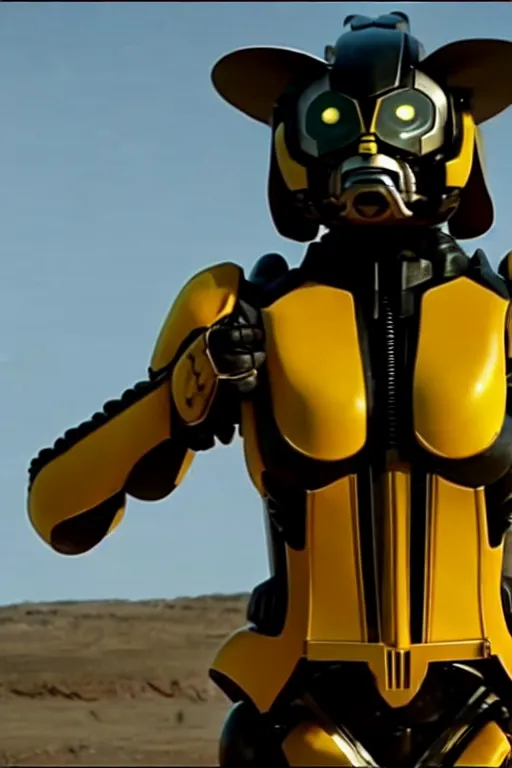 Prompt: movie still from westworld, bumblebee,