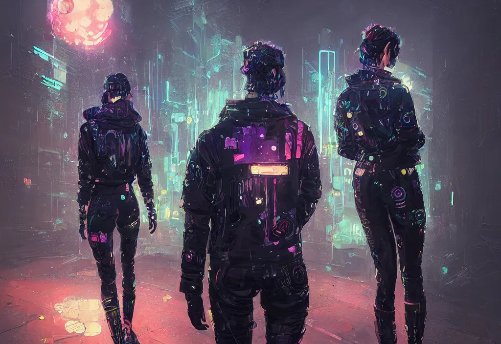 Image similar to skill magic deepdream guard girl cyberpunk futuristic, reflective puffer jacket, black leggings from the back radiating a glowing aura by ismail inceoglu dragan bibin hans thoma, perfect face, fine details, realistic shaded, fine - face, pretty face