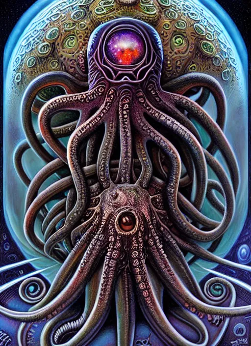 Image similar to cosmic lovecraft giger fractal octopuss portrait, pixar style, by tristan eaton stanley artgerm and tom bagshaw.