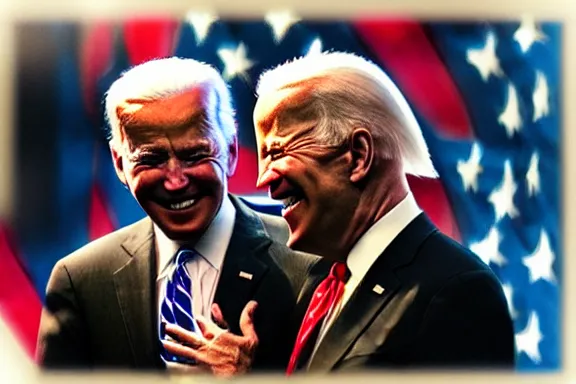 Image similar to “ very very intricate photorealistic photo of satan and joe biden laughing together, detailed natural lighting, award - winning crisp details ”