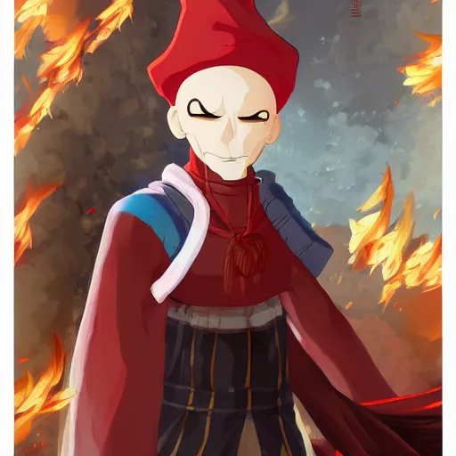 Prompt: portrait of papyrus as a pyromancer, anime fantasy illustration by tomoyuki yamasaki, kyoto studio, madhouse, ufotable, trending on artstation