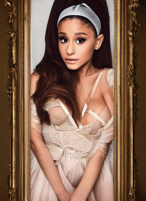 Image similar to Ariana Grande for Victorian Secret, full length shot, XF IQ4, 150MP, 50mm, f/1.4, ISO 200, 1/160s, natural light, Adobe Photoshop, Adobe Lightroom, DxO Photolab, Corel PaintShop Pro, rule of thirds, symmetrical balance, depth layering, polarizing filter, Sense of Depth, AI enhanced