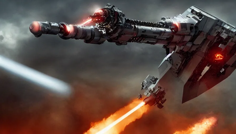 Image similar to Big budget movie about a cyborg demon fighting a surface to air missile system