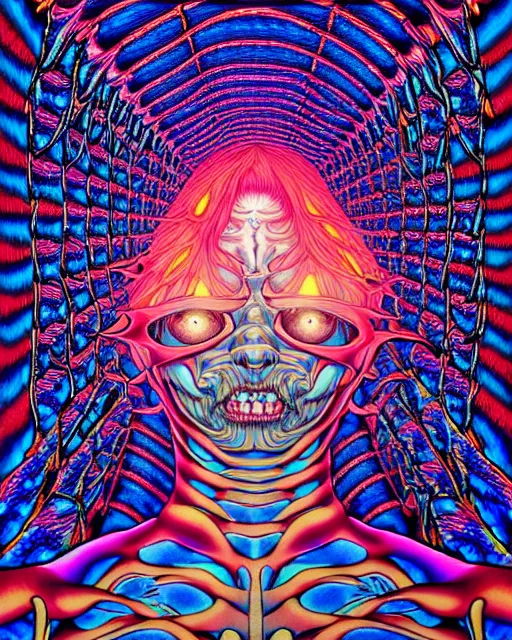 Image similar to ascension into the abyss, conjuring psychedelic background, part by shintaro kago, part by alex gray, ross tran, james jean, ultra realistic, highly detailed, 8 k, trending on artstation, symmetry