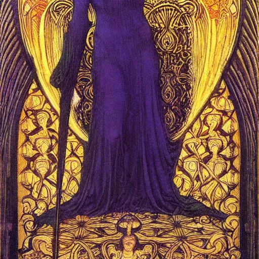 Image similar to beautiful young medieval queen by jean delville, art nouveau, symbolist, visionary, gothic, neo - gothic