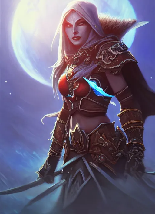 Image similar to hyperrealist painting of sylvanas windrunner on a blue planet. by bayard wu, fantasy art, photo realistic, dynamic lighting, trending on artstation, poster, volumetric lighting, very detailed faces, 4 k, award winning