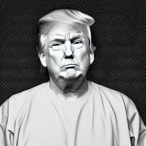 Image similar to donald trump behind bars in prison fatigues