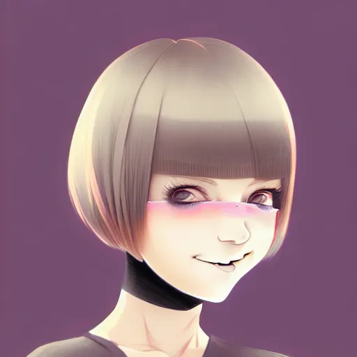 Image similar to urban girl fanart with black facemask, blond bob haircut, muted colors, matte print, pastel colors, ornate, digital art, cute smile, digital painting, fan art, elegant, pixiv, by ilya kuvshinov, by studio ghibli