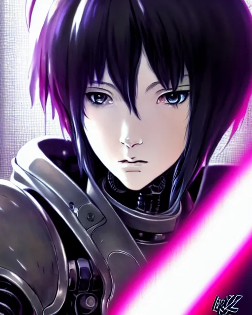 Image similar to portrait Anime cyberpunk cyborg girl in mechanical armor, blame, cute-fine-face, black-hair pretty face, realistic shaded Perfect face, fine details. Anime. Warhammer 40000, realistic shaded lighting by Ilya Kuvshinov katsuhiro otomo ghost-in-the-shell, magali villeneuve, artgerm, rutkowski, WLOP Jeremy Lipkin and Giuseppe Dangelico Pino and Michael Garmash and Rob Rey and Tsutomu Nihei