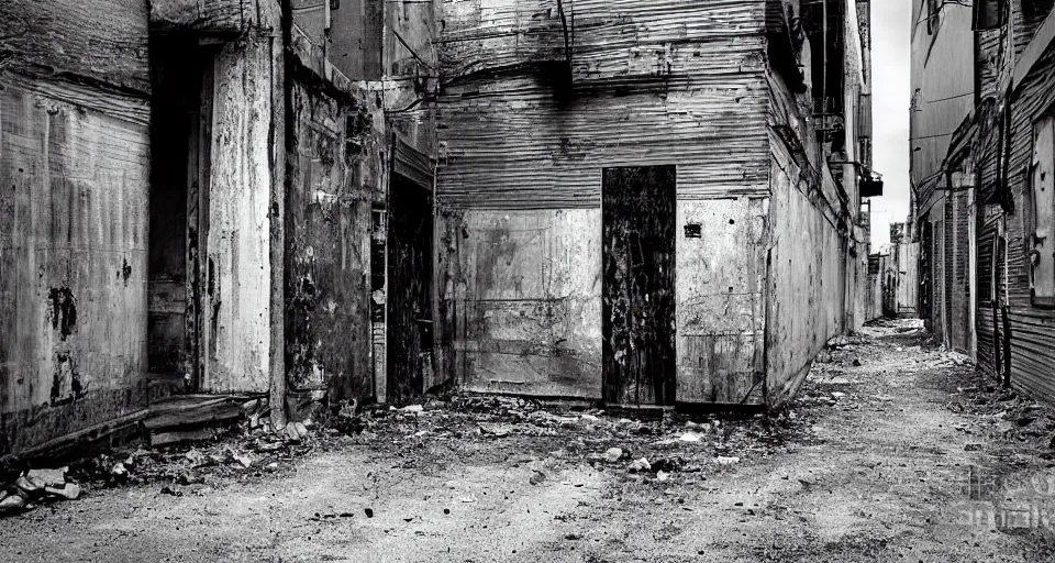 Image similar to ghost in an abandoned alleyway, photograph by greg girard.