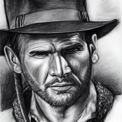 Prompt: charcoal pencil drawing of Indiana Jones