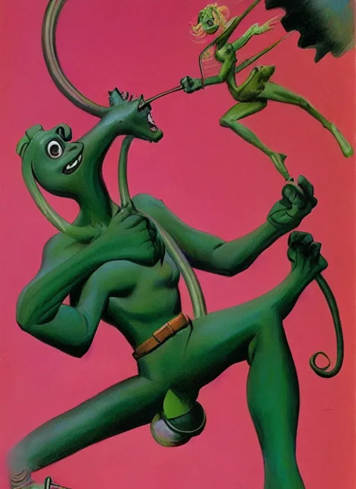 Image similar to gumby as reimagined by frank frazetta and boris vallejo