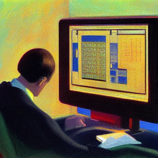 Prompt: a beautiful painting of a computer pcb motherboard by edward hopper, digital art