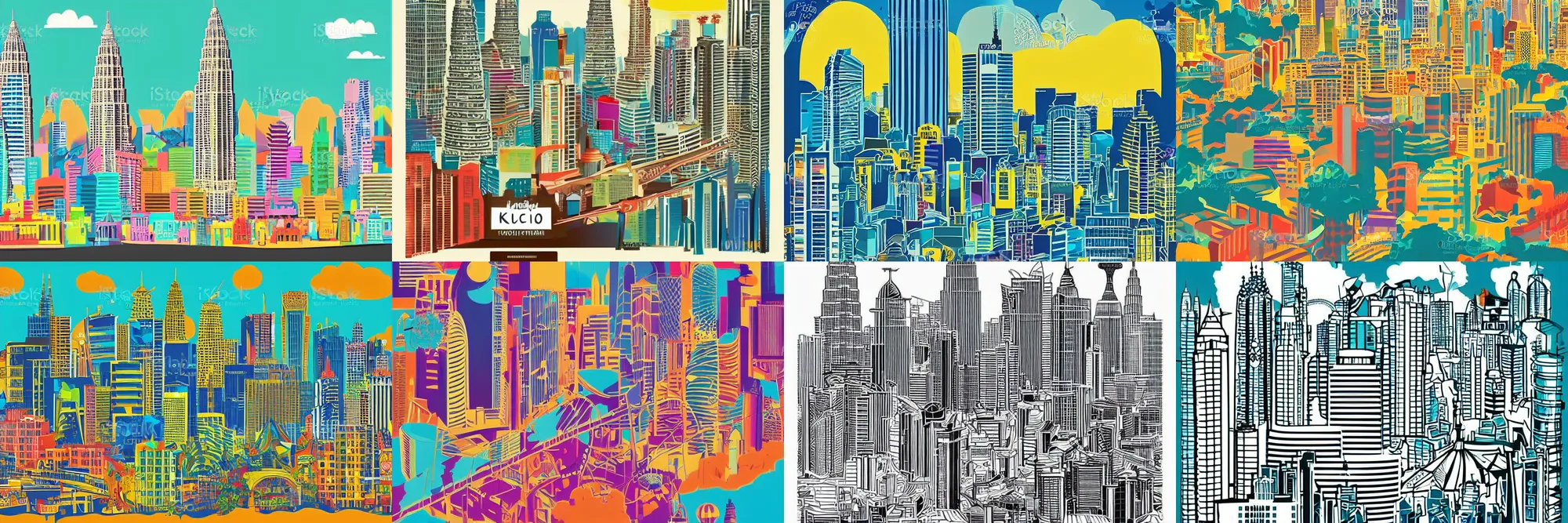 Prompt: !! vector art!! kuala lumpur in a sunny day, artwork by tooth wu, colorful contrast,!!!! very coherent!!!!, dark shadow, thick lineart