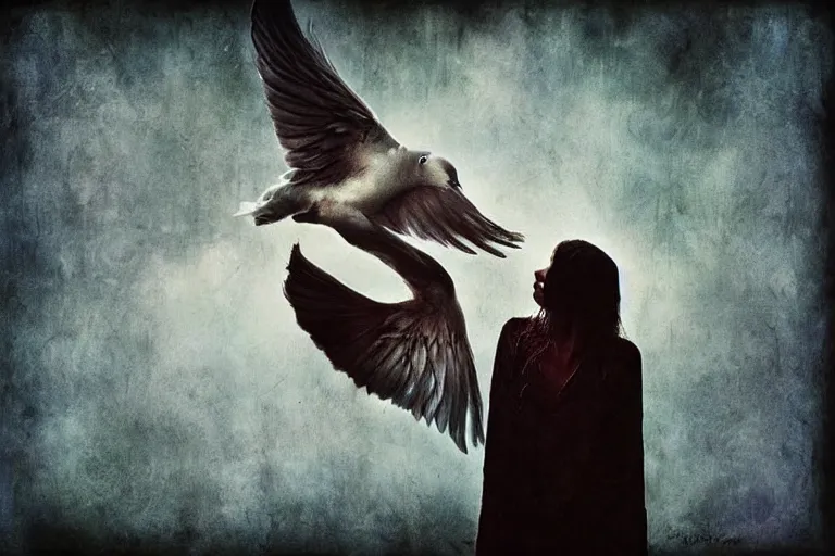 Prompt: when doves cry. big teardrops. photography by brooke shaden