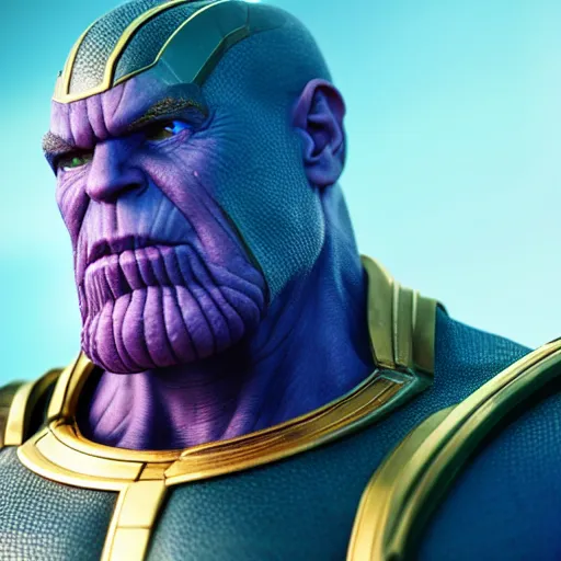 Prompt: 4K HD, high detail photograph, shot with Sigma f/ 4.2 , 250 mm sharp lens, shallow depth of field : (subject= Thanos + subject detail= infinity gauntlet, accurate body features, consistent, high detailed light refraction , high level texture render)
