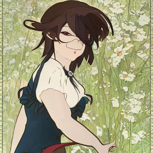 Image similar to a maid girl winking, makoto shinkai, ghibli, wlop, alphonse mucha, highly detailed, studio portrait