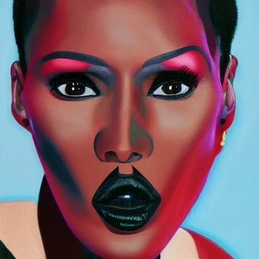 Image similar to a portrait painting of Grace Jones, 4k,