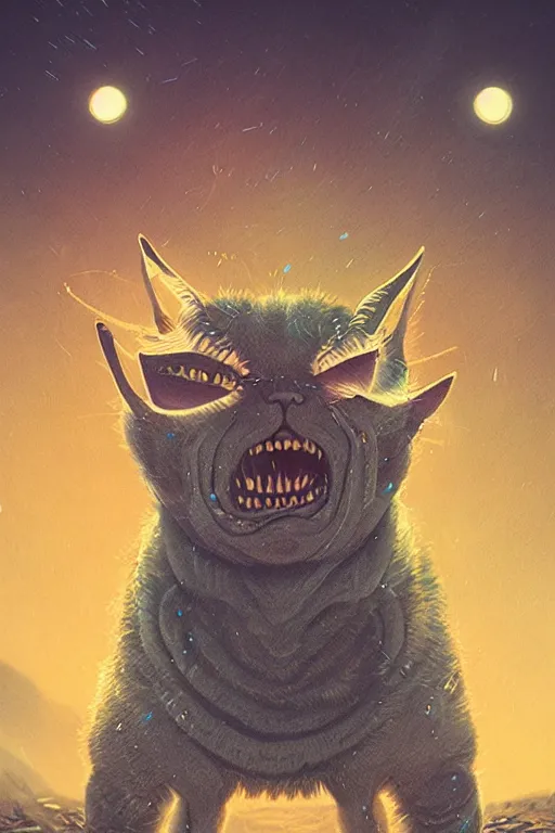 Prompt: demon cat. art by mike winkelmann, sticker, illustration, highly detailed,