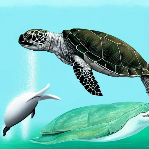 Image similar to a turtle on a whale, photorealistic