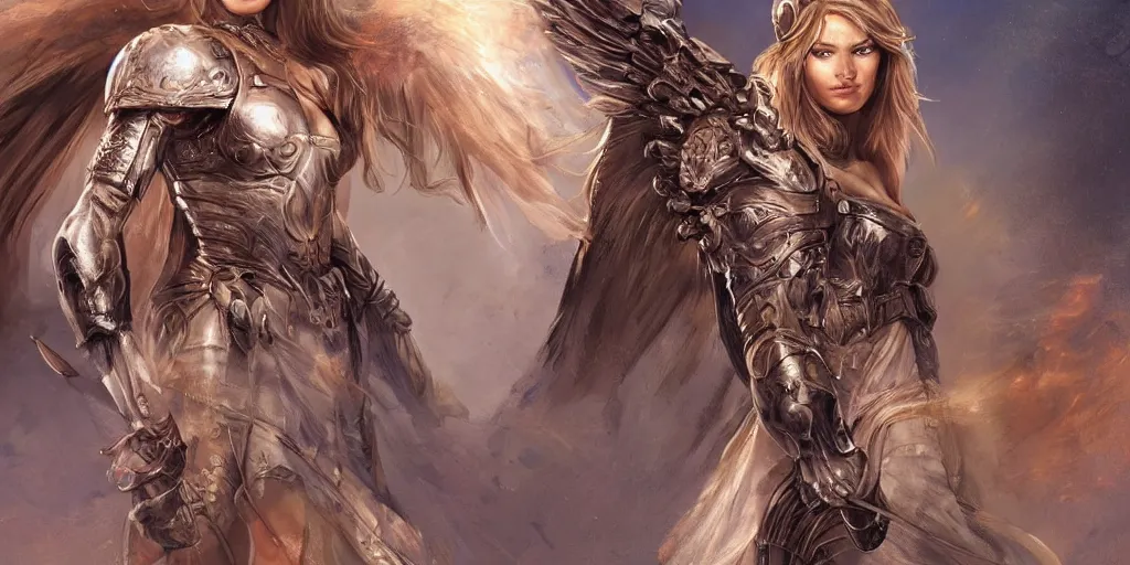 Image similar to female angel warrior. digital art, detailed by magali villeneuve