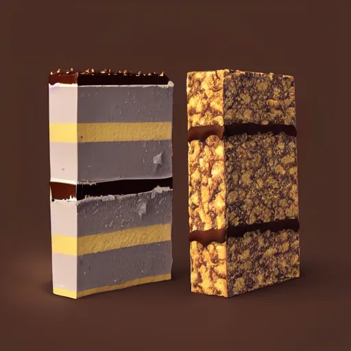 Prompt: blueprints of a section of a candy bar with 3 layers of chocolate, marzipan and nougat, by frank lloyd write, by mies van der roe, by hershey, volumetric lighting, rendered in octane, realistic shadows, 4k resolution