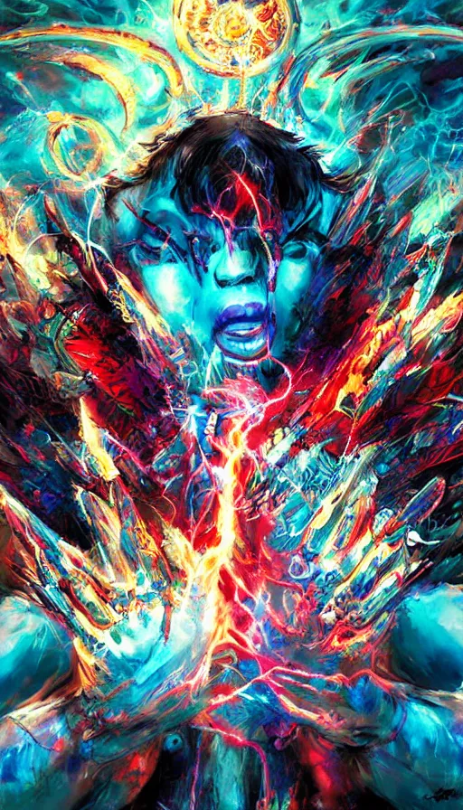 Image similar to psytrance artwork, by sam spratt, kazuya from tekken