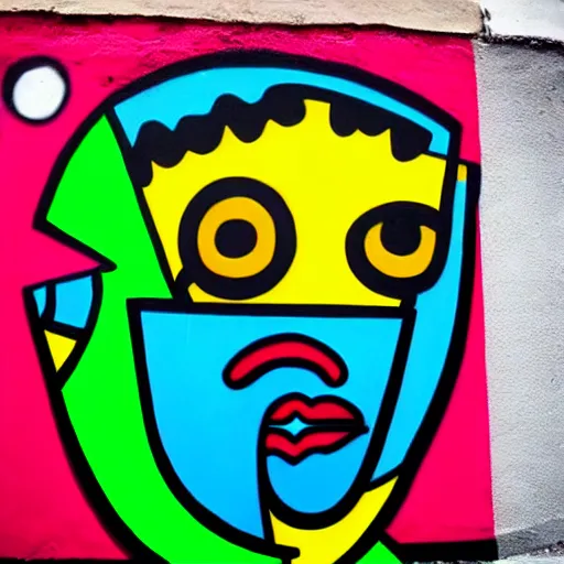 Prompt: graffiti of man with one eye in the style of romero britto