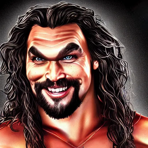 Prompt: Jason Momoa as Super Mario with a huge grin, highly detailed digital art