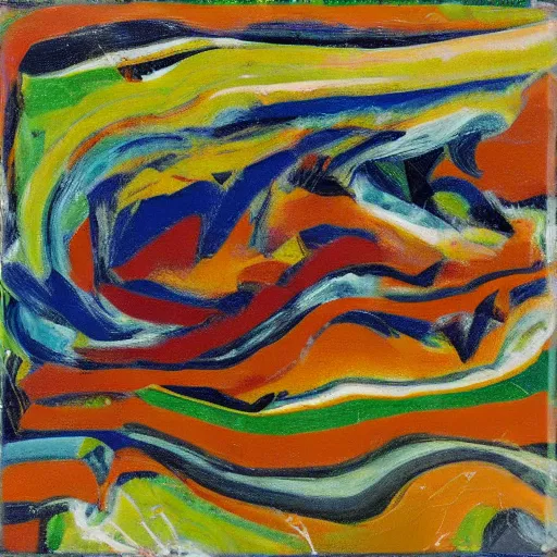 Image similar to oil paint impasto relief, beautiful zig zag pattern by franz marc, multi layered thick brush marks, some splattered paint, in the style of ivan shishkin and frank auerbach and van gogh