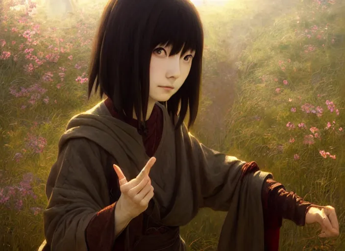 Prompt: lain iwakura from serial experiments lain as medieval peasant in spring wonderful masterpiece highly detailed scifi, beautiful cinematic light deep focus, elegant, digital painting, smooth, sharp focus, golden ratio, dramatic illumination, ultra realistic, 4 k, art by greg rutkowski wlop rossdraws detailed hand and fingers