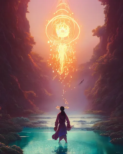 Image similar to asian mage casting a water spell, highly detailed vfx portrait, unreal engine, greg rutkowski, loish, rhads, beeple, makoto shinkai and lois van baarle, ilya kuvshinov, rossdraws, tom bagshaw, alphonse mucha, global illumination, detailed and intricate environment