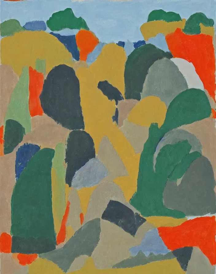 Image similar to a portrait of a character in a scenic environment by Etel Adnan