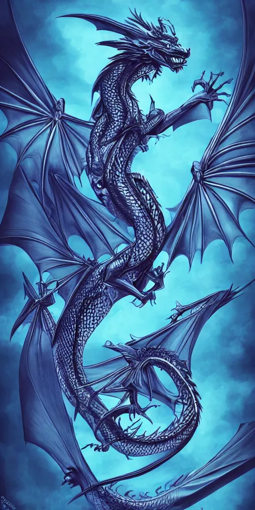 Image similar to highly detailed beautiful photography of dragon, sharp focus, dynamic lighting, elegant, harmony, beauty, masterpiece, by roberto ferry, illustration, blue background