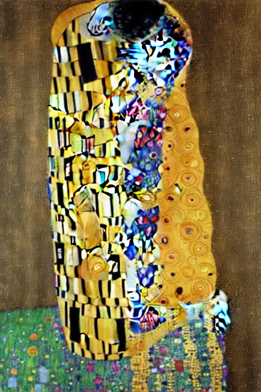 Prompt: gustav klimt the kiss with face of Nicolas Cage