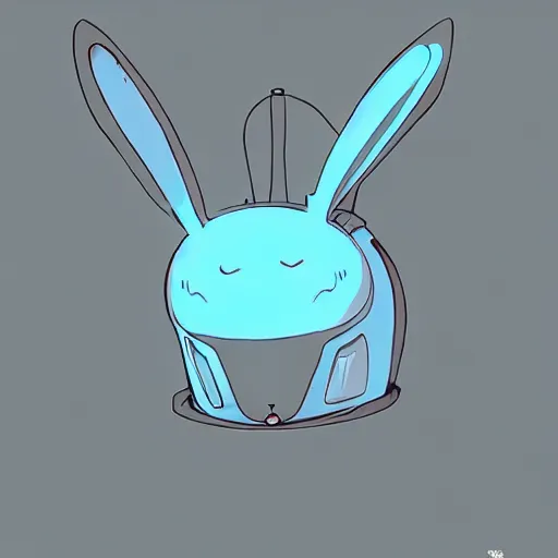 Image similar to artstation, by hayao myazaki, concept art, digital art, light blue, 2 - dimensional, 2 d, a rabbit robot