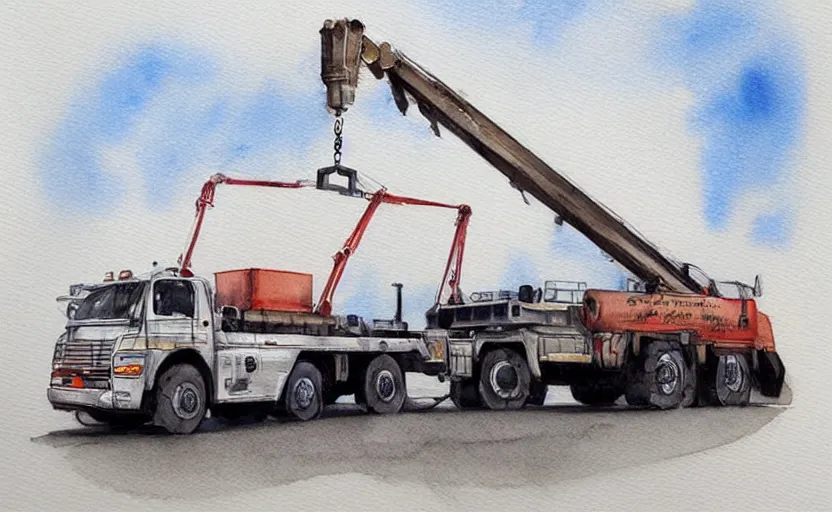 Image similar to concept art of a crane truck, pinterest, artstation trending, behance, watercolor, by coby whitmore, silver, laser light,