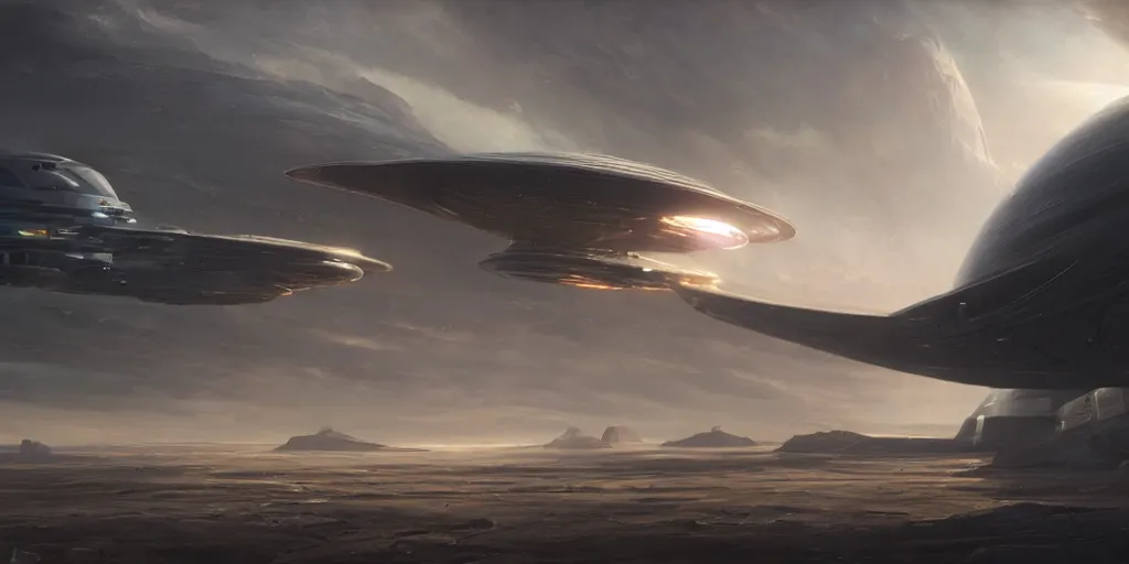 Prompt: hyper realistic sci - fi matte concept art painting of an epic cinematic shot of a starship over earth, strong composition painted by kim jung guweta studio rutkowski, james gurney and greg rutkowski, and lucasfilm, smooth, intricate, detailed, sharp focus, cinematic