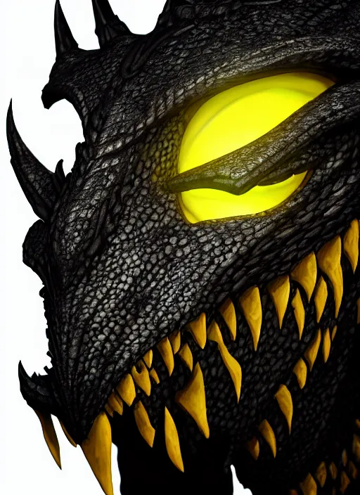 Image similar to closeup portrait of black dragon head with yellow eyes, ultra realistic, fantasy, magic, dnd,