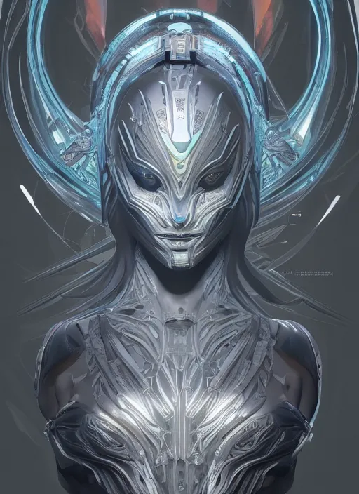 Image similar to symmetry!! portrait of silver alien in the style of horizon zero dawn, machine face, intricate, elegant, highly detailed, digital painting, artstation, concept art, smooth, sharp focus, illustration, art by artgerm and greg rutkowski and alphonse mucha, 8 k