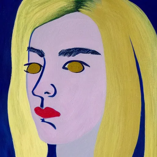 Image similar to professional painting of Elle Fanning in the style of Milton Avery, head and shoulders portrait, symmetrical facial features, smooth, sharp focus, illustration, intricate, stormy weather, extremely detailed masterpiece,