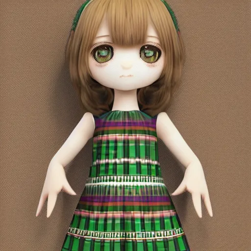 Image similar to cute fumo plush of a girl in a celtic pattern dress, mythology, vray, symmetry