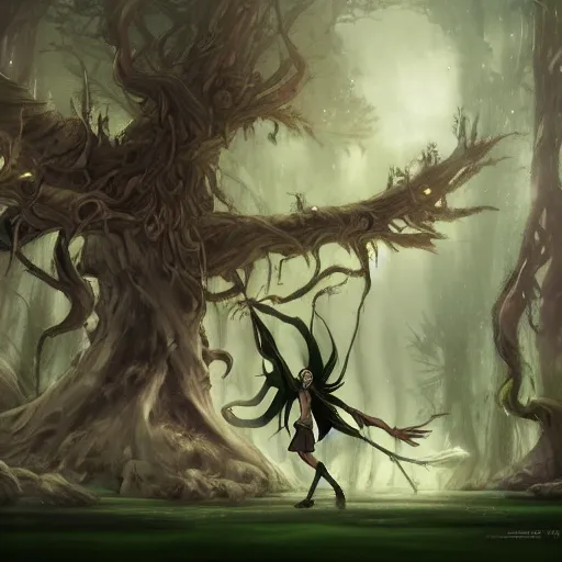 Image similar to dance of shaman king with treebeard and ghosts and fairies illustration by Renato muccillo and Andreas Rocha and Johanna Rupprecht + dofus colors, wakfu colors + symmetry + greco-roman art, intricate ink illustration, intricate complexity, epic composition, magical atmosphere + wide long shot, wide angle + masterpiece, trending on artstation + 4k