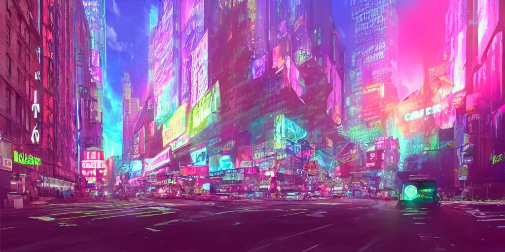 Image similar to giant snails invading new york city, neons, psychedelic, mist, artstation, by beeple
