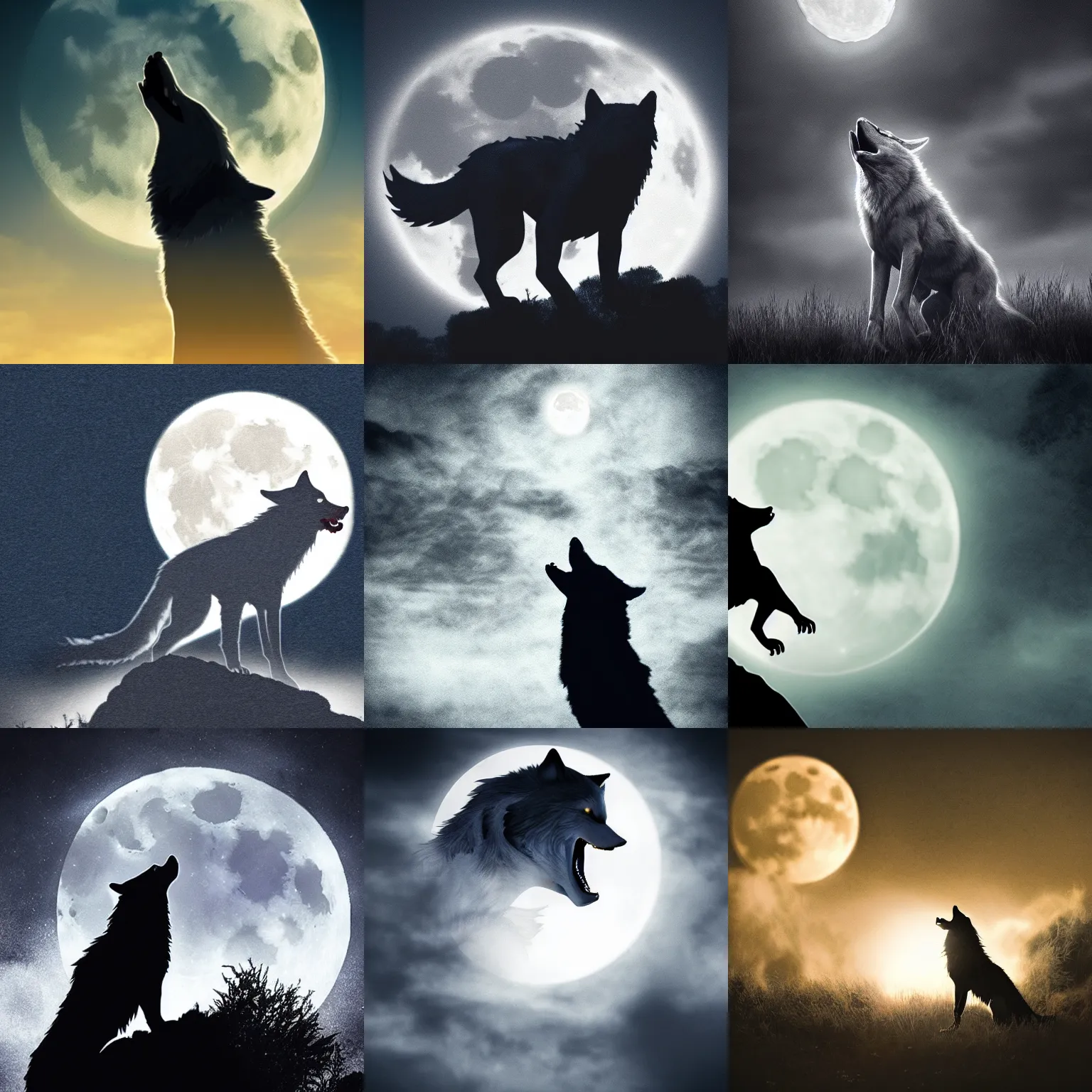 Prompt: werewolf howling at the moon, moody lighting, light cloud, atmospheric