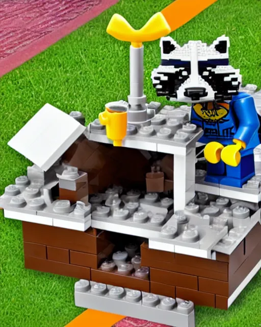 Image similar to lego raccoon dumpster set