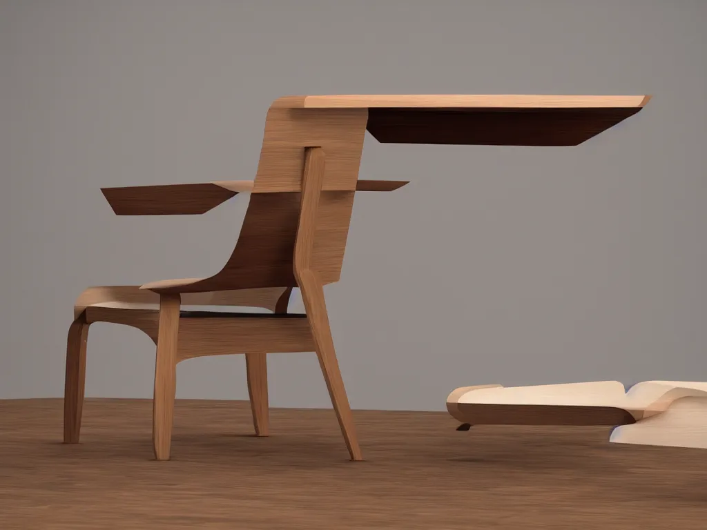 Image similar to furniture design, wood, designed by frank gehy and beeple, shading, retro, groovy, low fi,