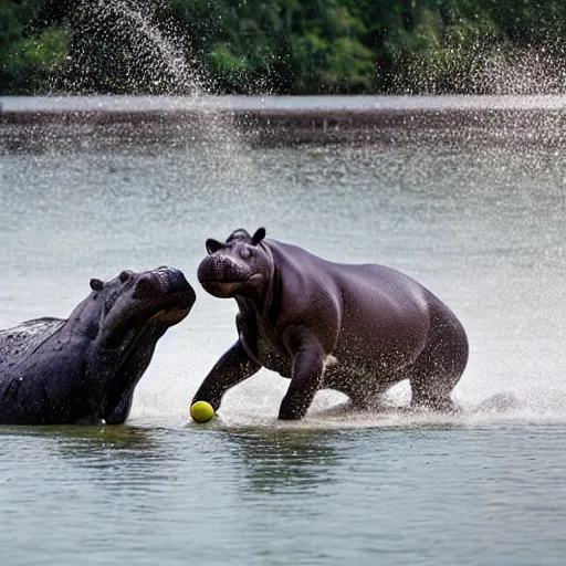 Image similar to polo played with hippopotamuses. sports photograph.